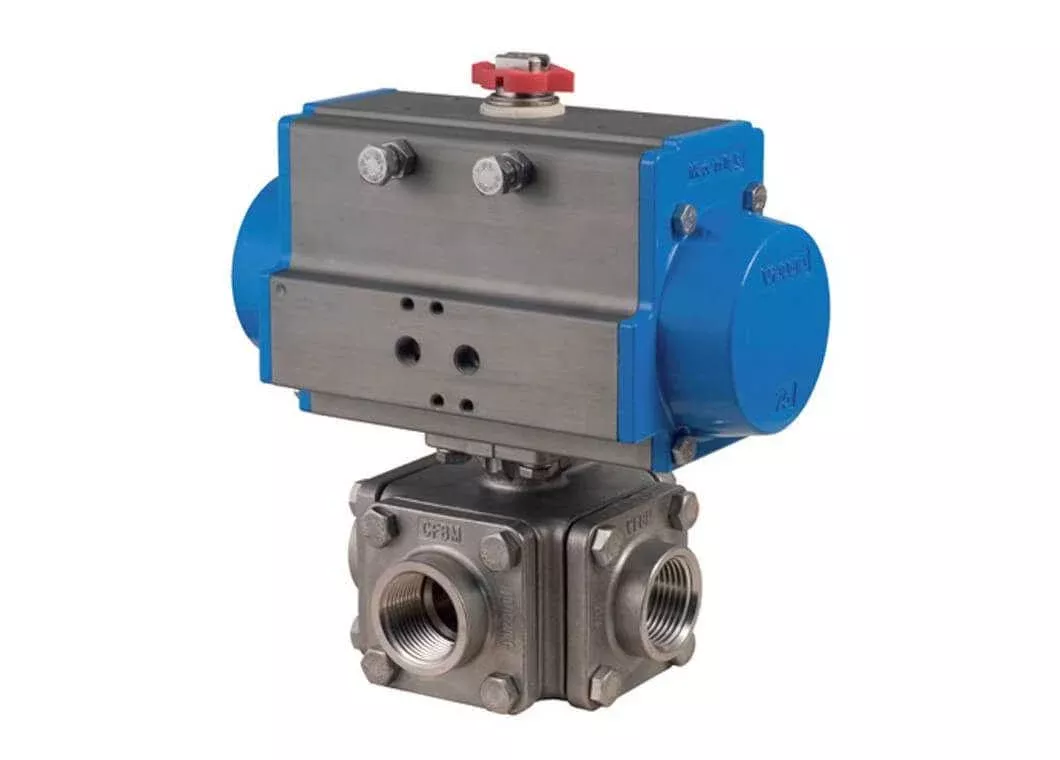 1-1/2" Bonomi DA97L-00 - Ball Valve, L-Port, Block Body, Stainless Steel, FNPT Threaded, Full Port, with Double Acting Pneumatic Actuator
