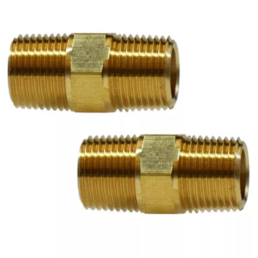 1/2" Male NPTF Hex Nipple Brass Straight Pipe Fitting 1200 PSI 2-Pack
