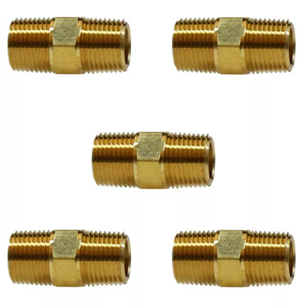 1/2" Male NPTF Hex Nipple Brass Straight Pipe Fitting 1200 PSI Maximum