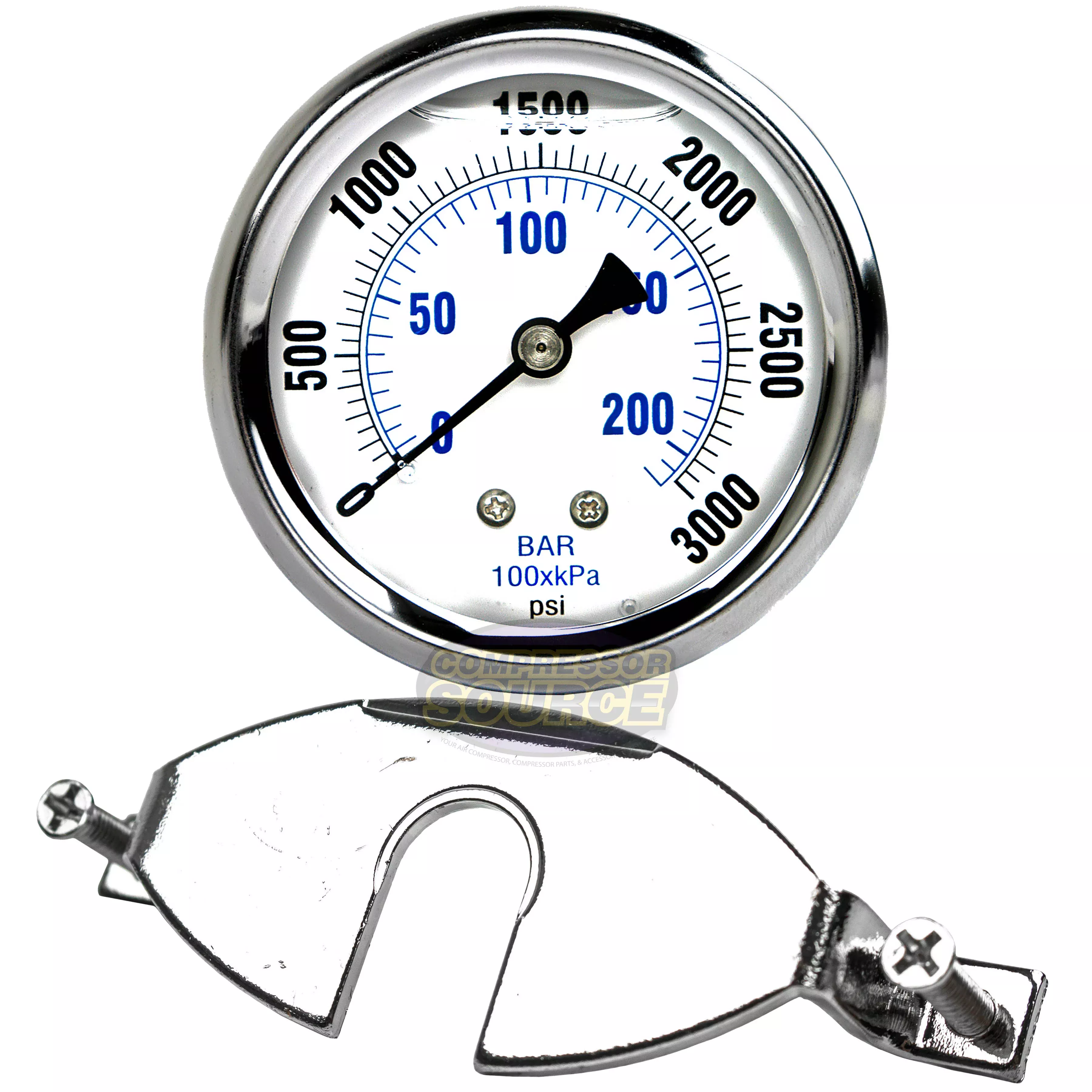 1/4" NPT Pressure Gauge Mounting Bracket with 2.5" Liquid Gauge 3000 P