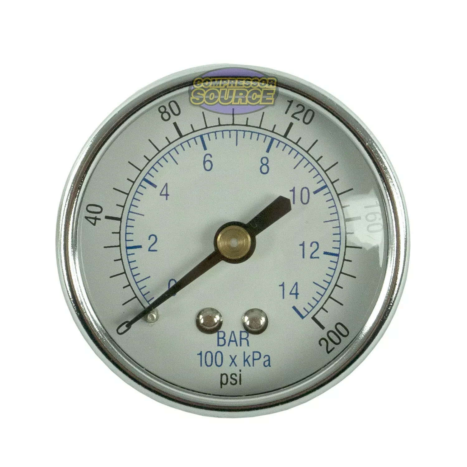 1/8" 200 PSI Pressure Gauge Back Mount Black 102D-208G