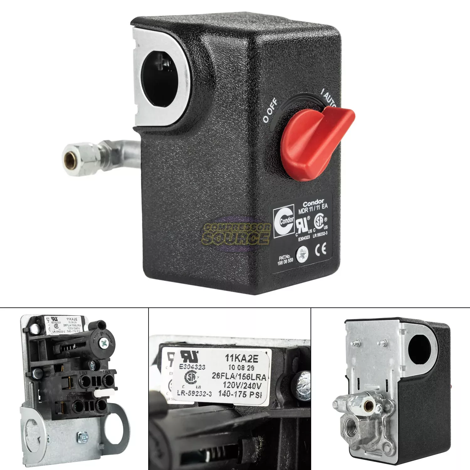 1 Port Pressure Switch 140 - 175 PSI 26 Amp 1/4" FNPT Condor 11KA2E MD