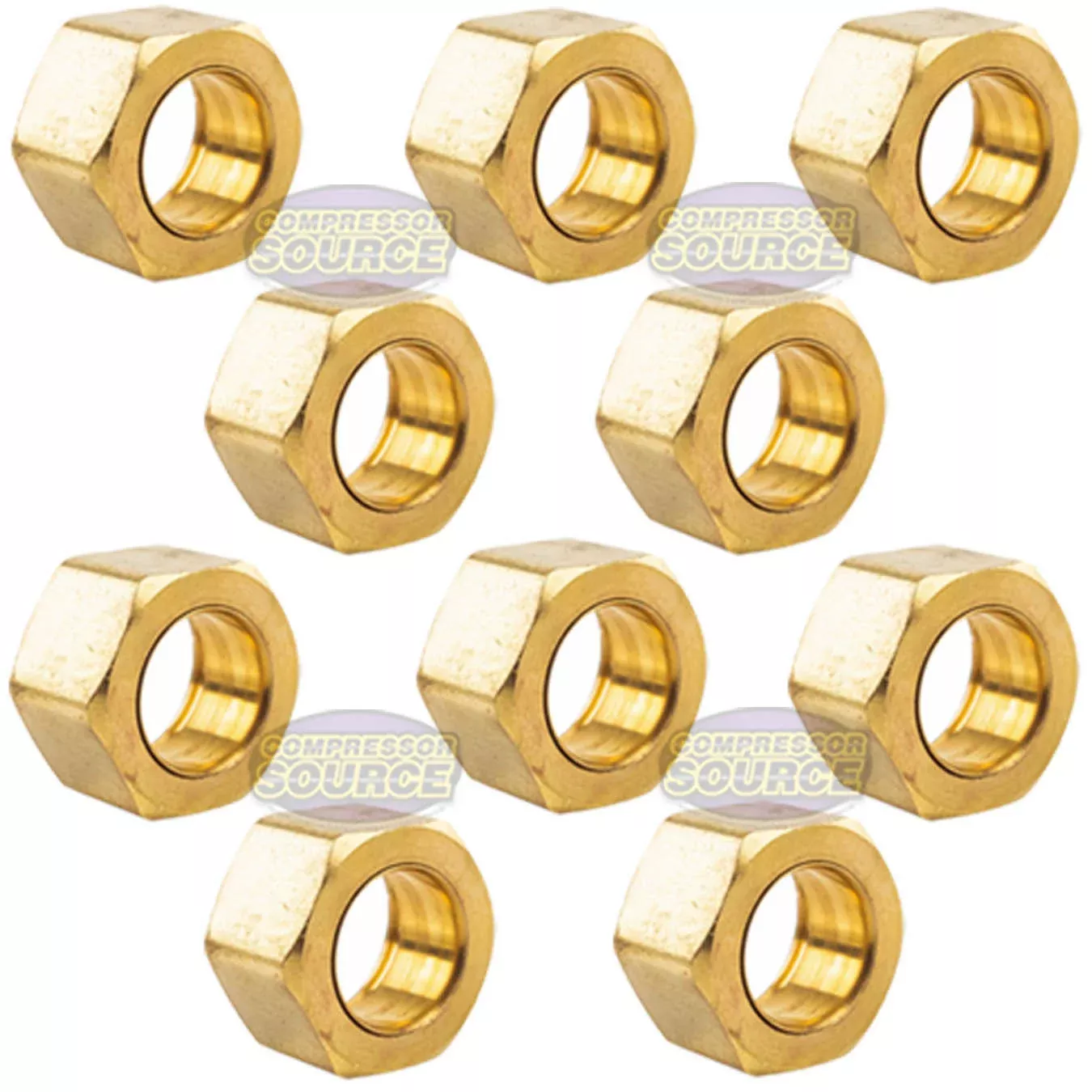 10 Pack 1/2" Compression Nut & Ferrule Combo for 1/2" OD Tube Brass Sl