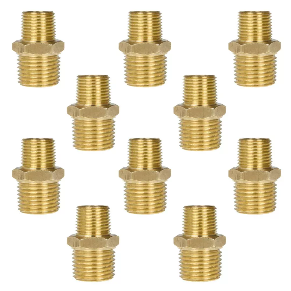 10 Pack 1/2" x 3/8" Male NPTF Pipe Reducing Hex Nipple Solid Brass Pip
