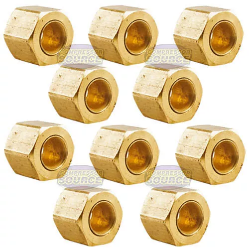10 Pack 1/4" Compression Nut & Ferrule Combo for 1/4" OD Tube Brass Sl