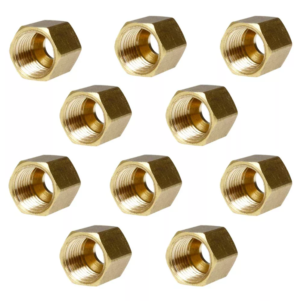 10 Pack 1/4" Compression Nut Hex Shape 7/16"-24 Thread Size Solid Bras