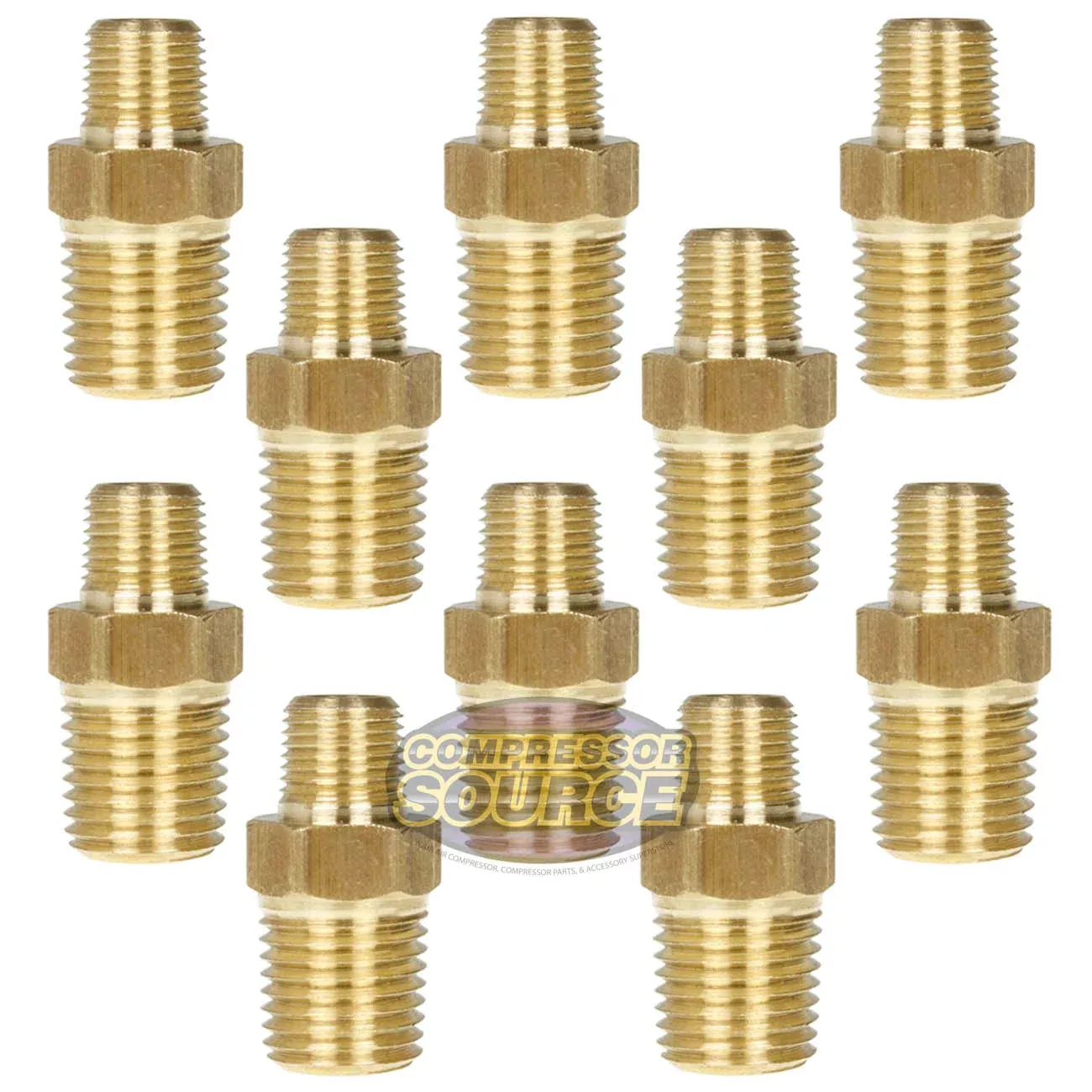 10 Pack 1/4" x 1/8" Male NPTF Pipe Reducing Hex Nipple Solid Brass Pip