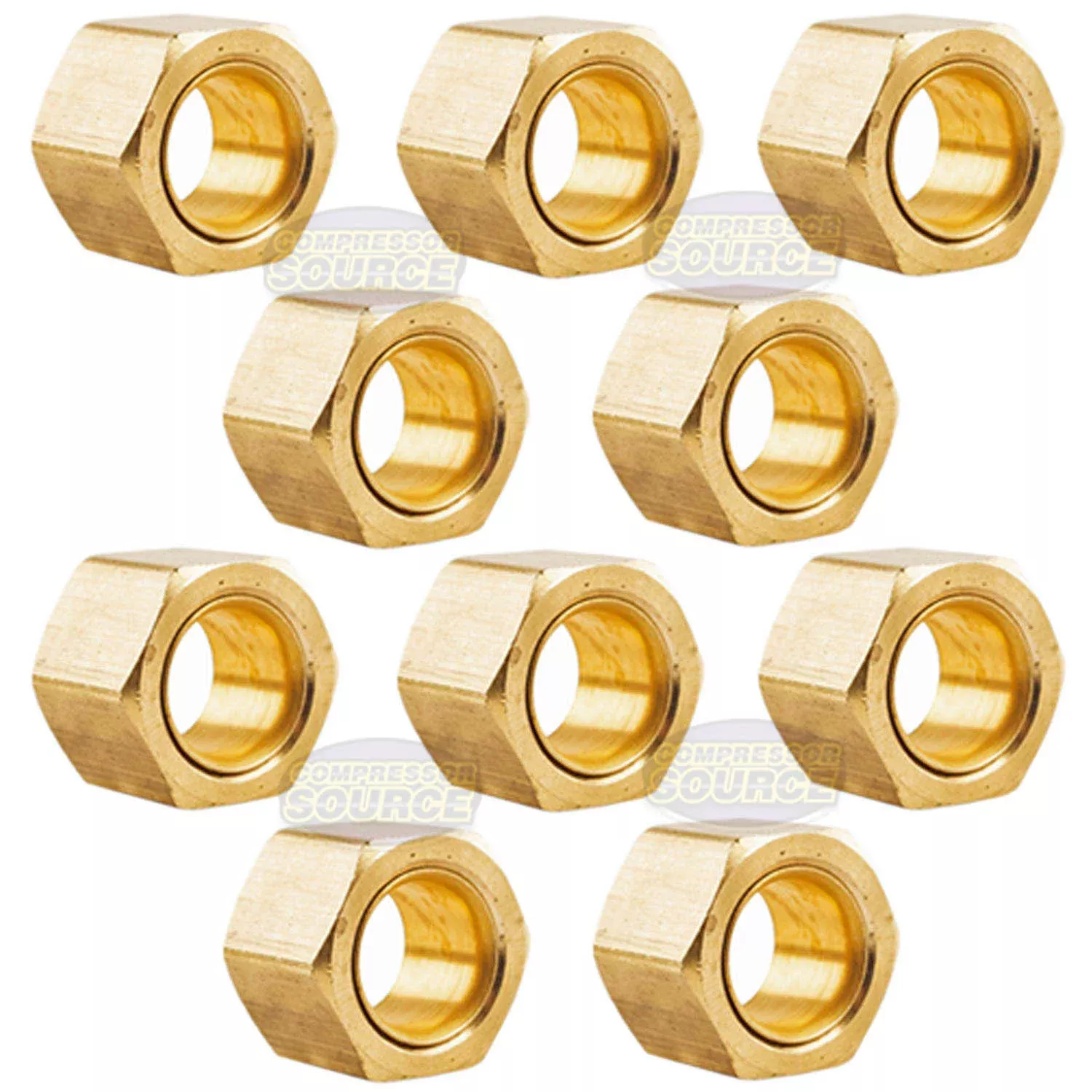 10 Pack 3/8" Compression Nut & Ferrule Combo for 3/8" OD Tube Brass Sl