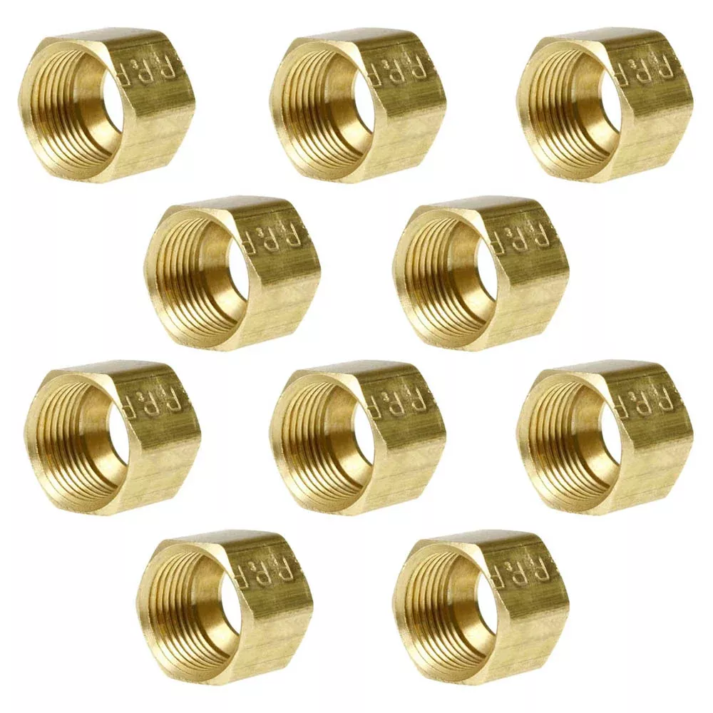 10 Pack 3/8" Compression Nut Hex Shape 9/16"-24 Thread Size Solid Bras