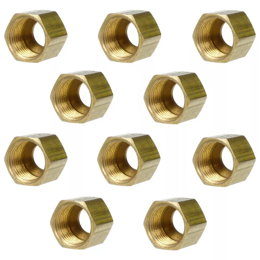 10 Pack 5/16" Compression Nut Hex Shape 1/2"-24 Thread Size Solid Bras