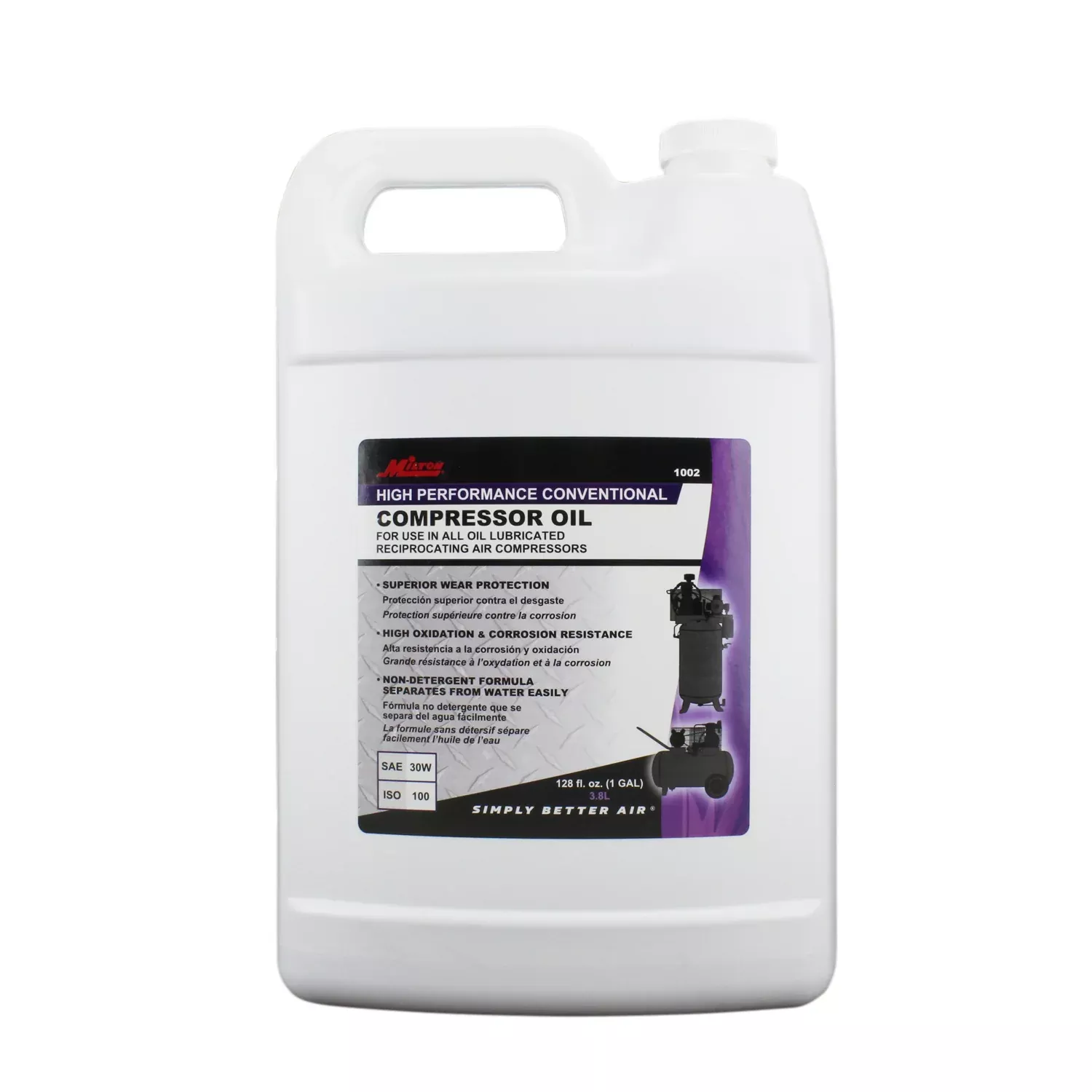 1002 - Milton High-Performance Conventional Air Compressor Oil, 1 Gallon (SAE 30W, ISO 100) 6 Pack