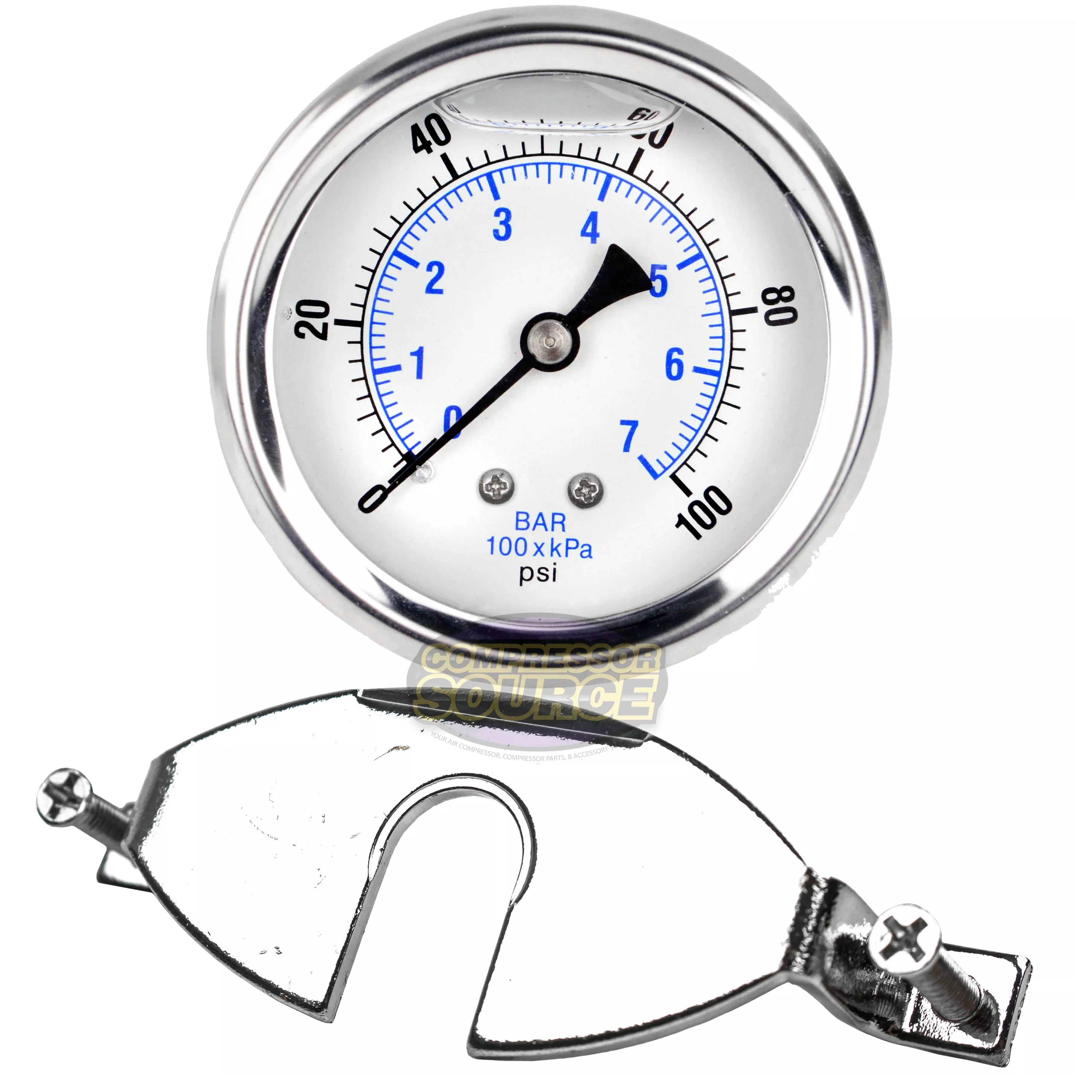 2.5" Face 1/4" NPT Pressure Gauge Mounting Bracket Liquid Gauge 100 PS