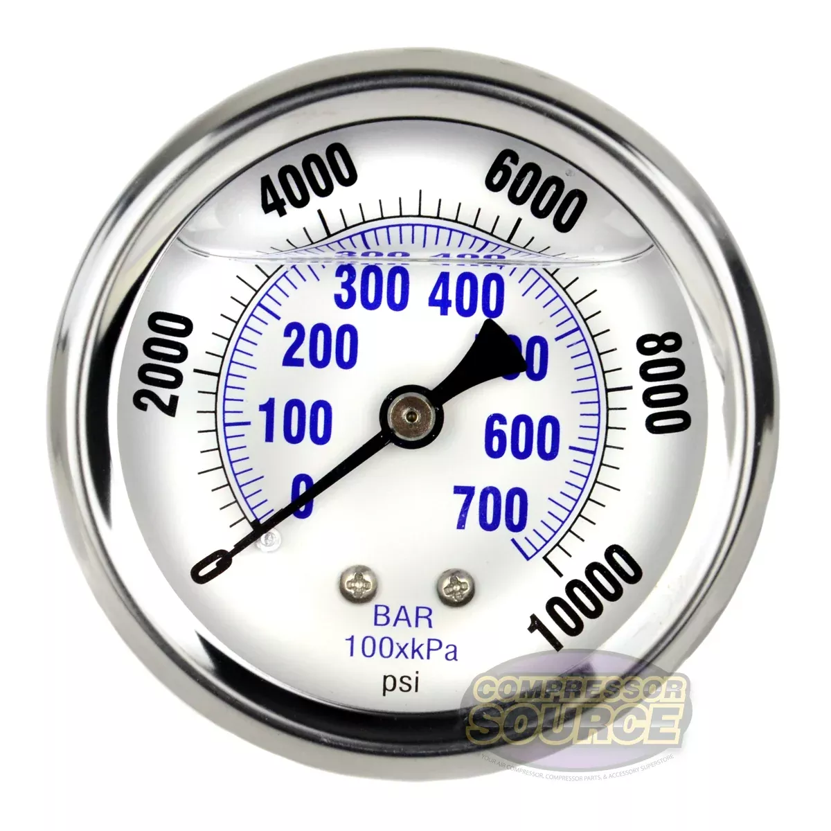 2.5" Face Liquid Filled 0-10,000 PSI Center Back Mount Pressure Gauge