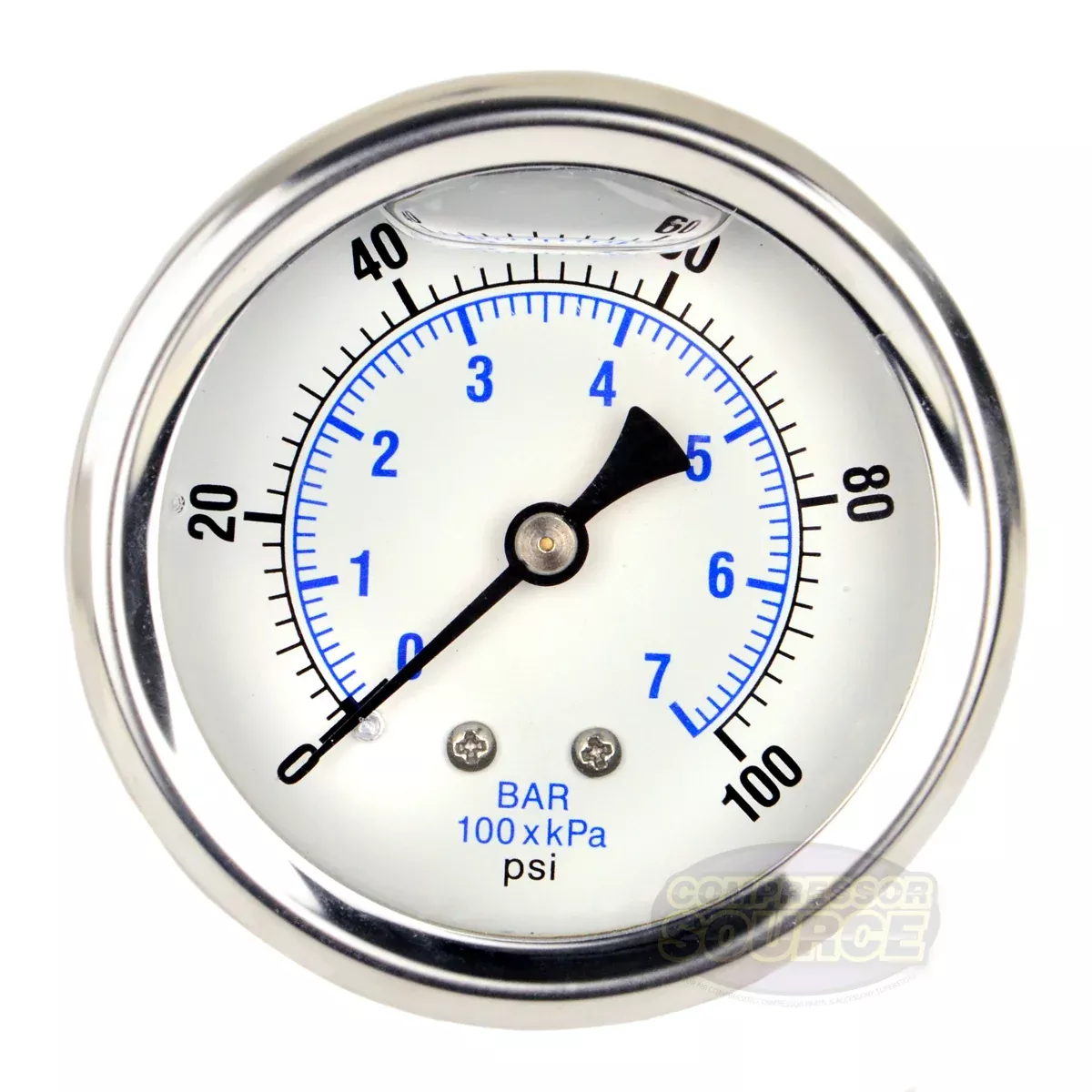 2.5" Face Liquid Filled 0 - 100 PSI Center Back Mount Pressure Gauge