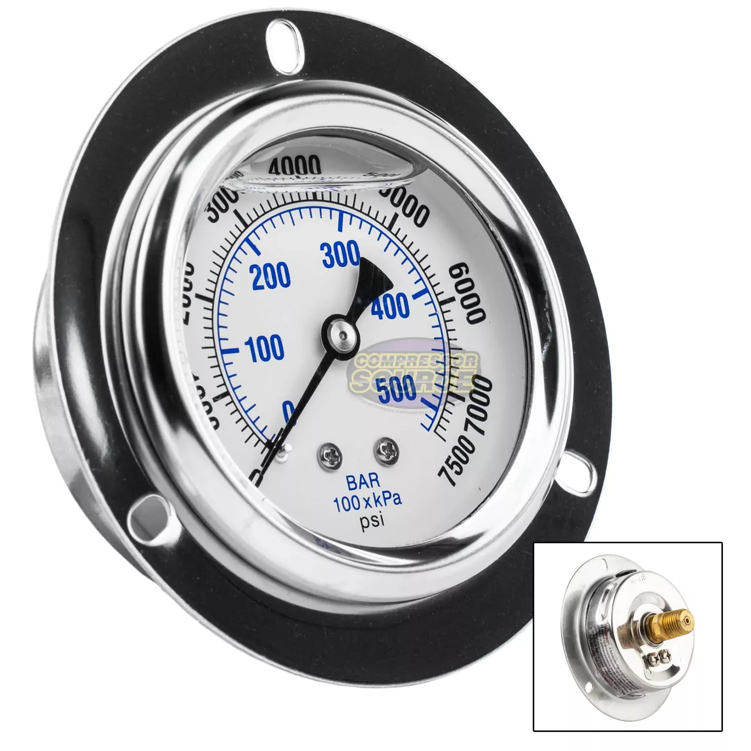 2.5" Face Liquid Filled Pressure Gauge 0-7,500 PSI 1/4" NPT CBM Panel
