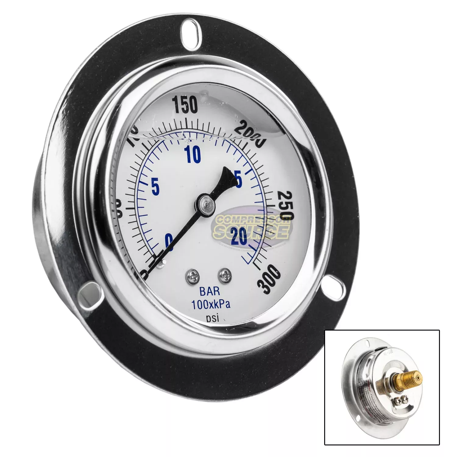 2.5" Liquid Filled Pressure Gauge 0-300 PSI 1/4" NPT CBM Panel Flush M