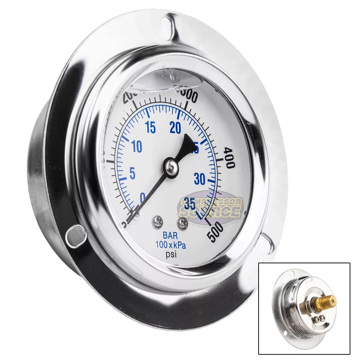 2.5" Liquid Filled Pressure Gauge 0-500 PSI 1/4" NPT CBM Panel Flush M