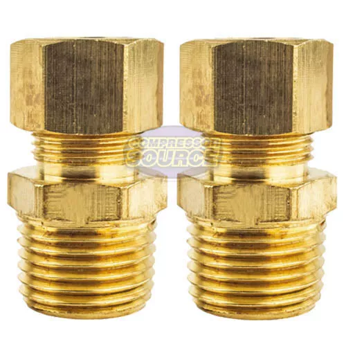 2 Pack 1/2" x 1/2" Male NPT Connector Brass Compression Fitting for 1/