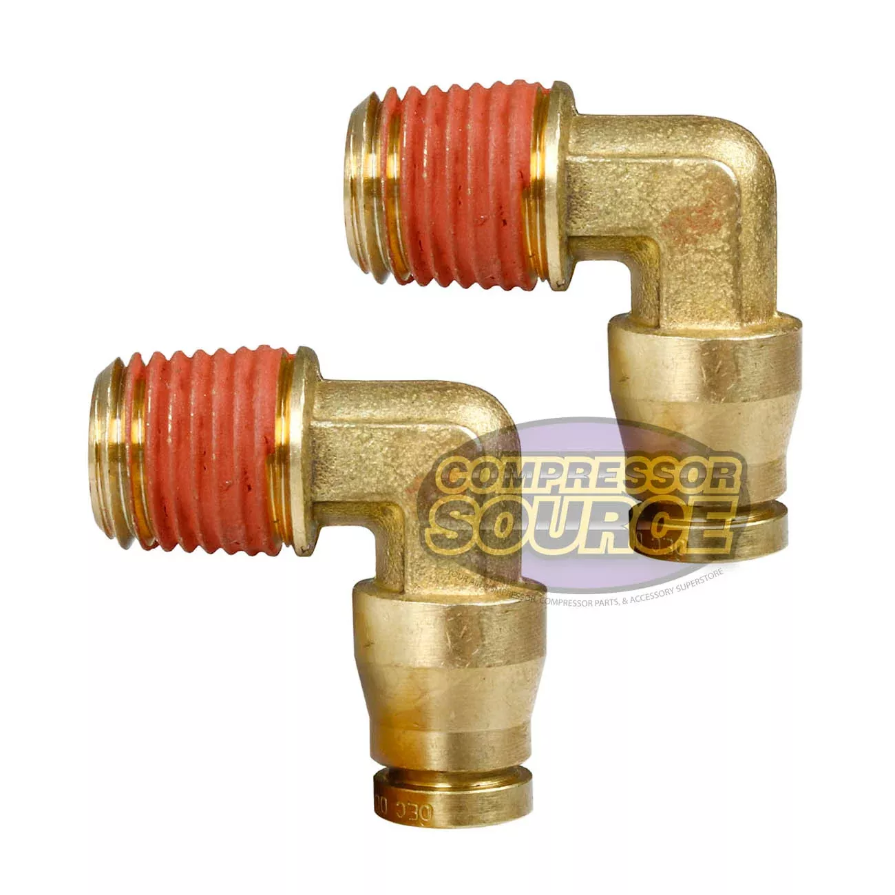 2 Pack 1/4" x 1/4" Push-In x Male NPTF Fixed Elbow Brass Quick Connect