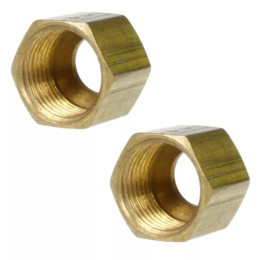 2 Pack 5/16" Compression Nut Hex Shape 1/2"-24 Thread Size Solid Brass