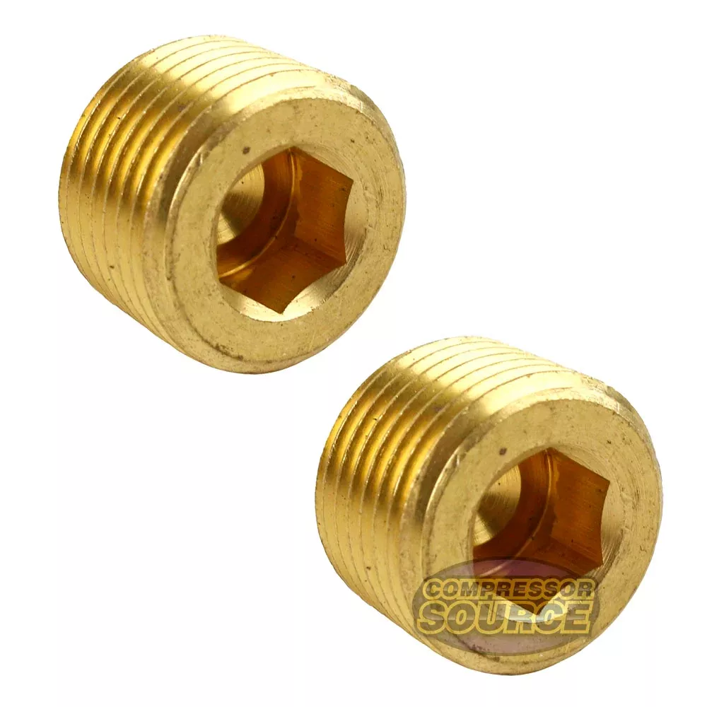 3/8" Solid Brass MNPT Allen Head Pipe Plug Hex Socket 50135 - 2 Pack