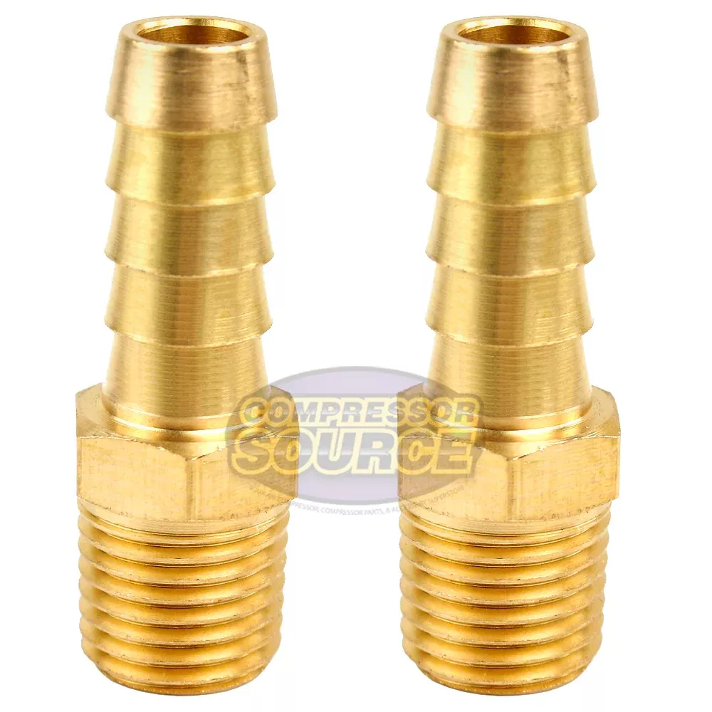 3/8" x 1/4" MNPT Brass Air Hose Barb Fitting For 3/8" Hose 220EE - 2 P