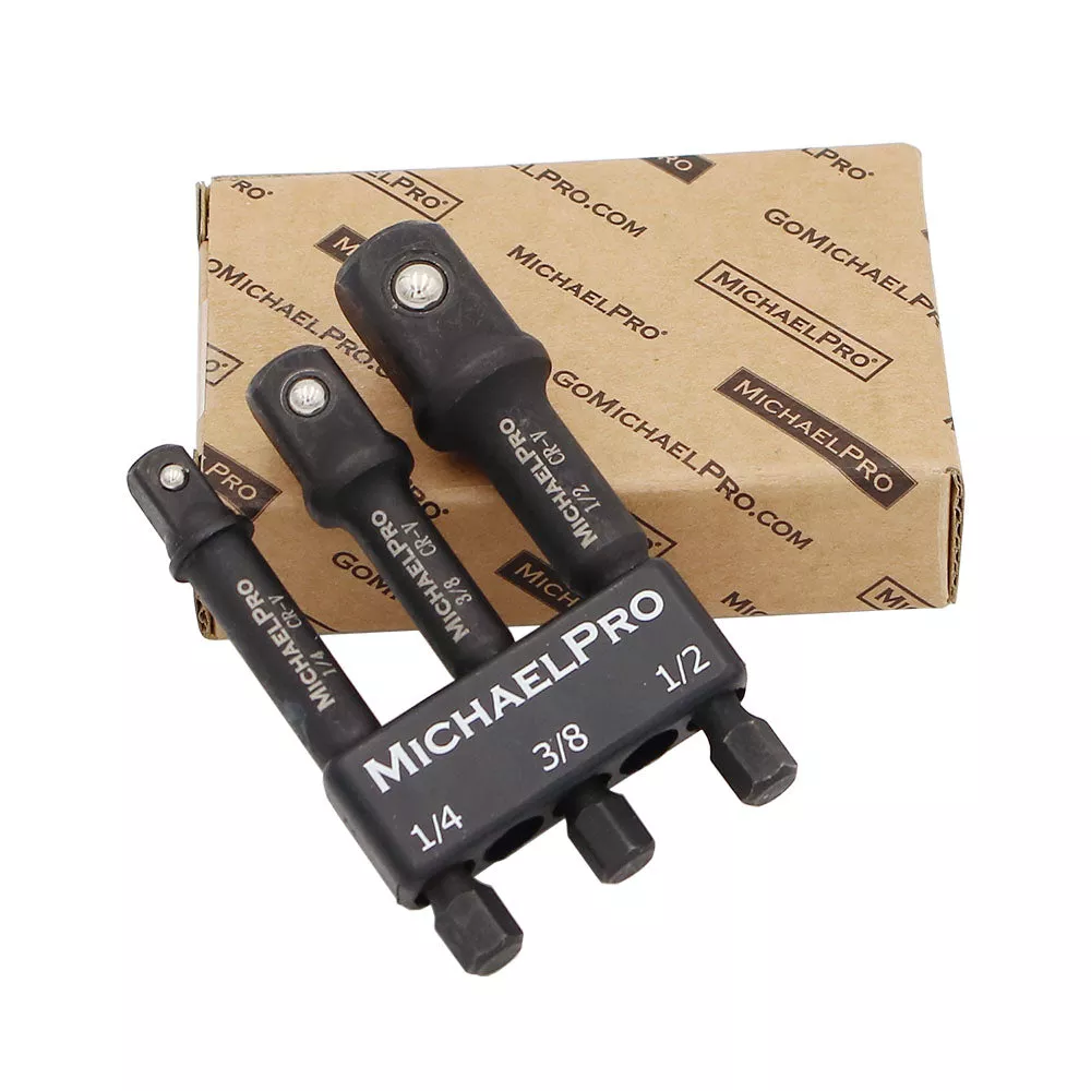 3-Inch Impact Grade Socket Adapter Set, 1/4", 3/8", and 1/2" Drive (MP005020)