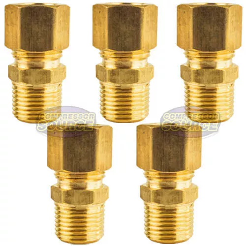 5 Pack 1/2" x 3/8" Male NPT Connector Brass Compression Fitting for 1/