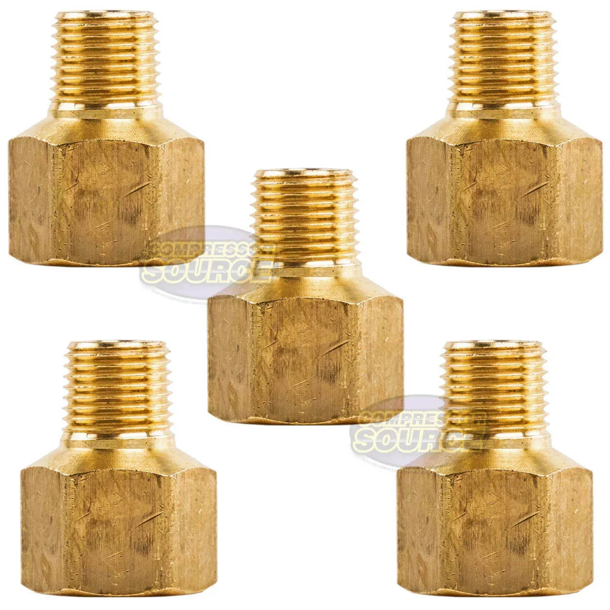 5 Pack 1/4" FNPT x 1/8" MNPT Pipe Adapter Brass Pressure Gauge Connect