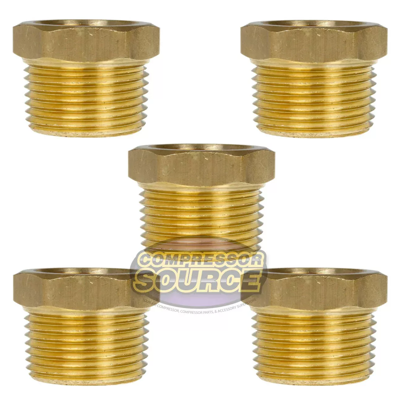 5 Pack 1" x 3/4" Male NPTF x Female NPTF Hex Bushing Reducer Solid Bra