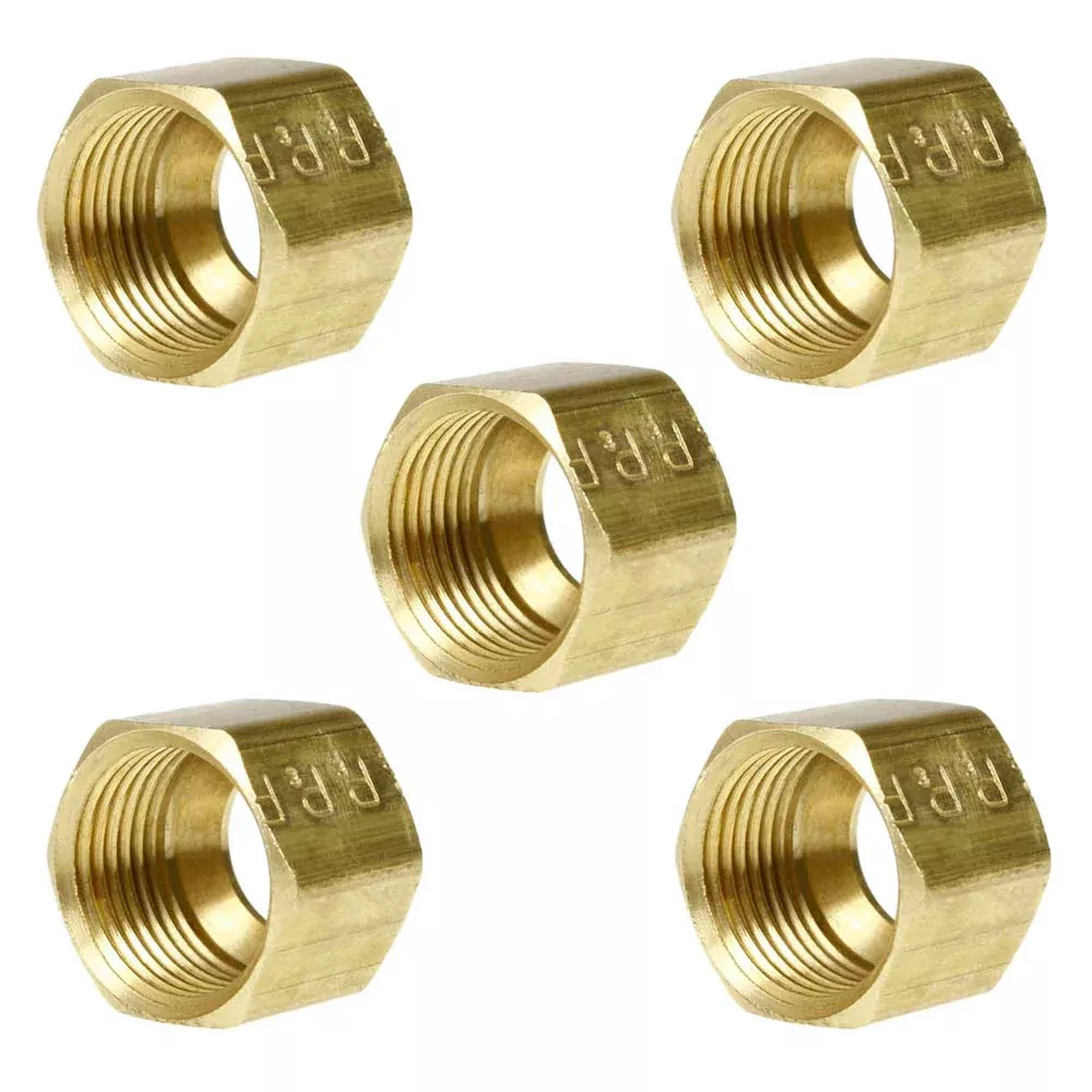 5 Pack 3/8" Compression Nut Hex Shape 9/16"-24 Thread Size Solid Brass