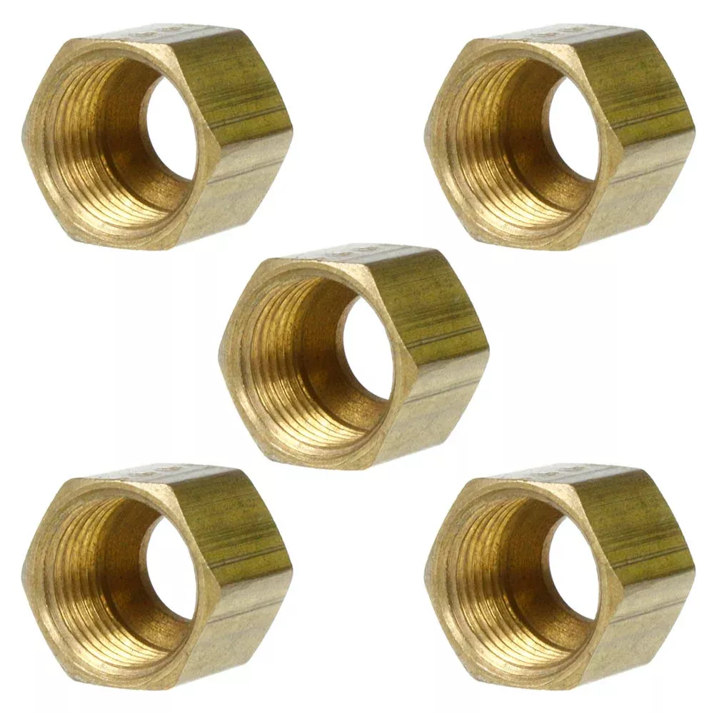 5 Pack 5/16" Compression Nut Hex Shape 1/2"-24 Thread Size Solid Brass