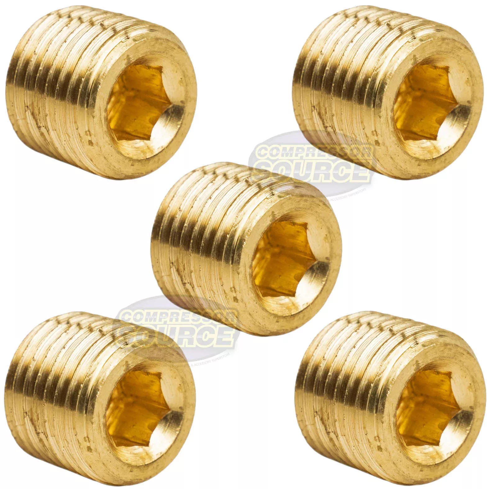 5 Pack Brass 1/4" Hex Pipe Plugs Countersunk Style Male NPT Pipe End F