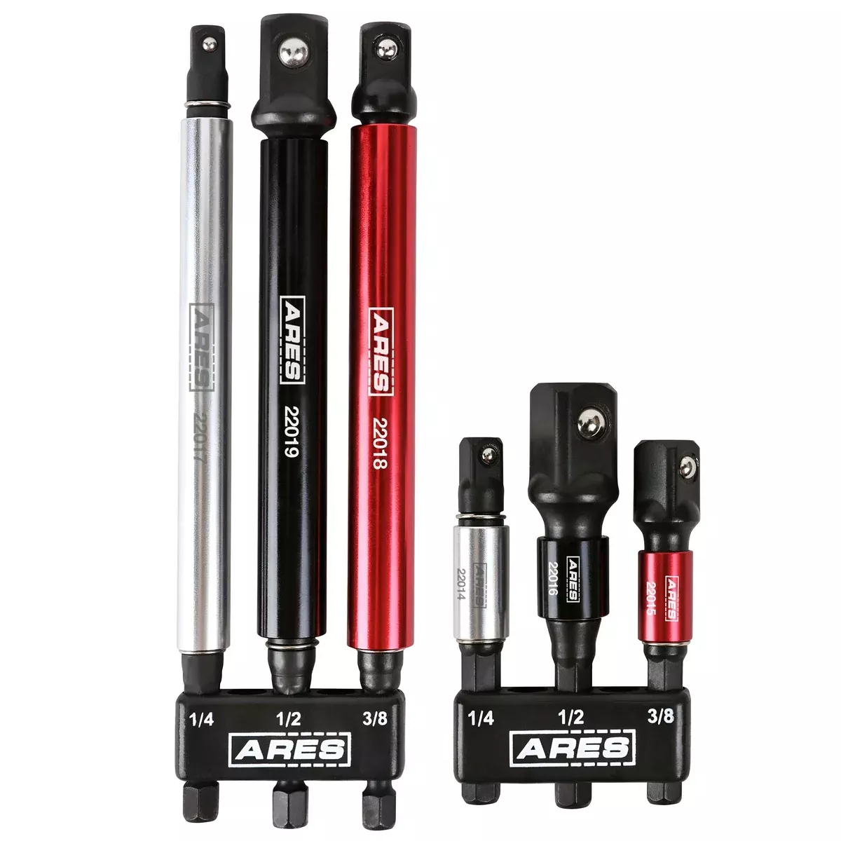ARES 22013 - 6-Piece 3-Inch and 6-Inch Impact Grade Socket Adapter Set with Color Sleeve