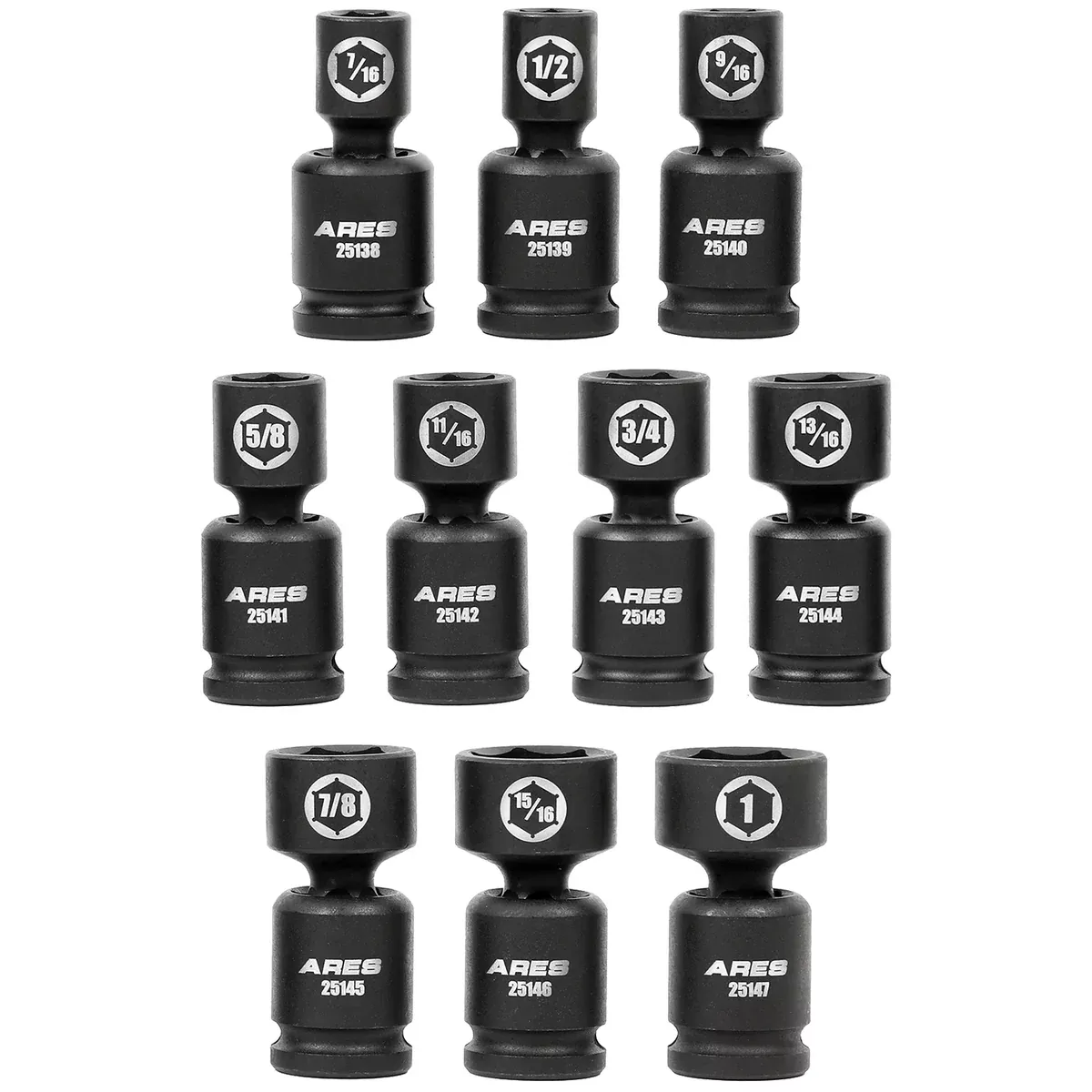 ARES 25137 - 10-Piece SAE Pinless Universal Swivel Impact Socket Set