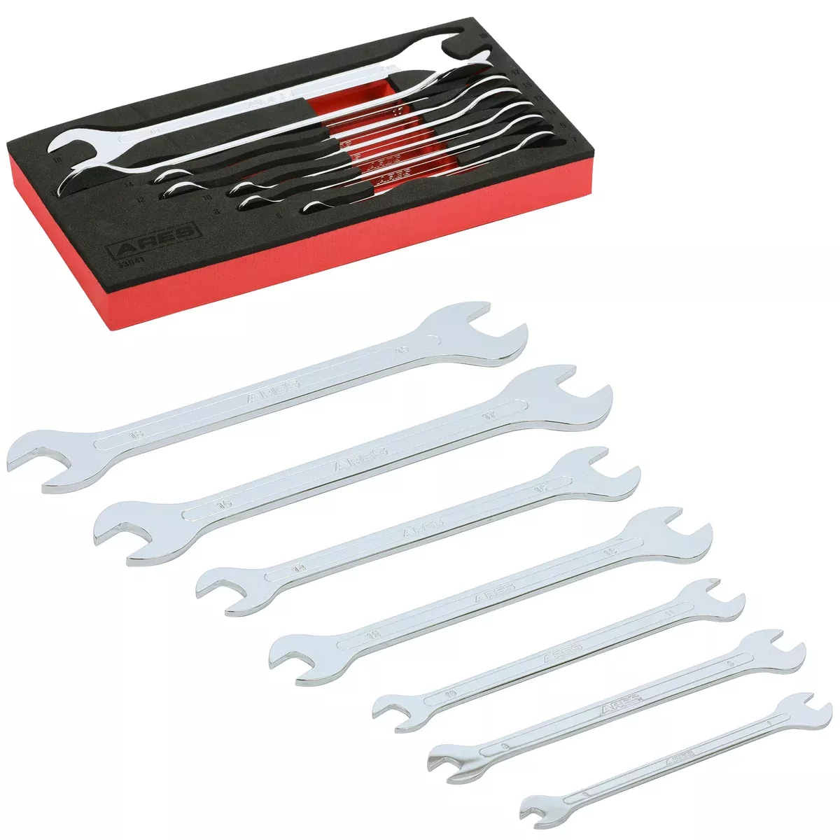 ARES 33041 - 7-Piece Metric Ultra-Thin Profile Double Open-End Wrench Set