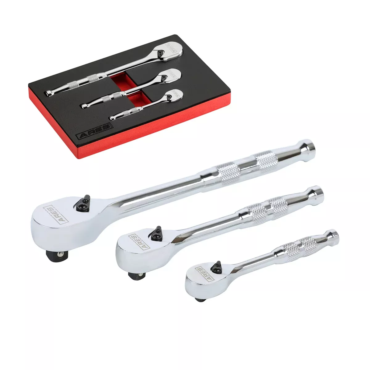 ARES 42000 - 3-Piece 90-Tooth Full Polish Ratchet Set