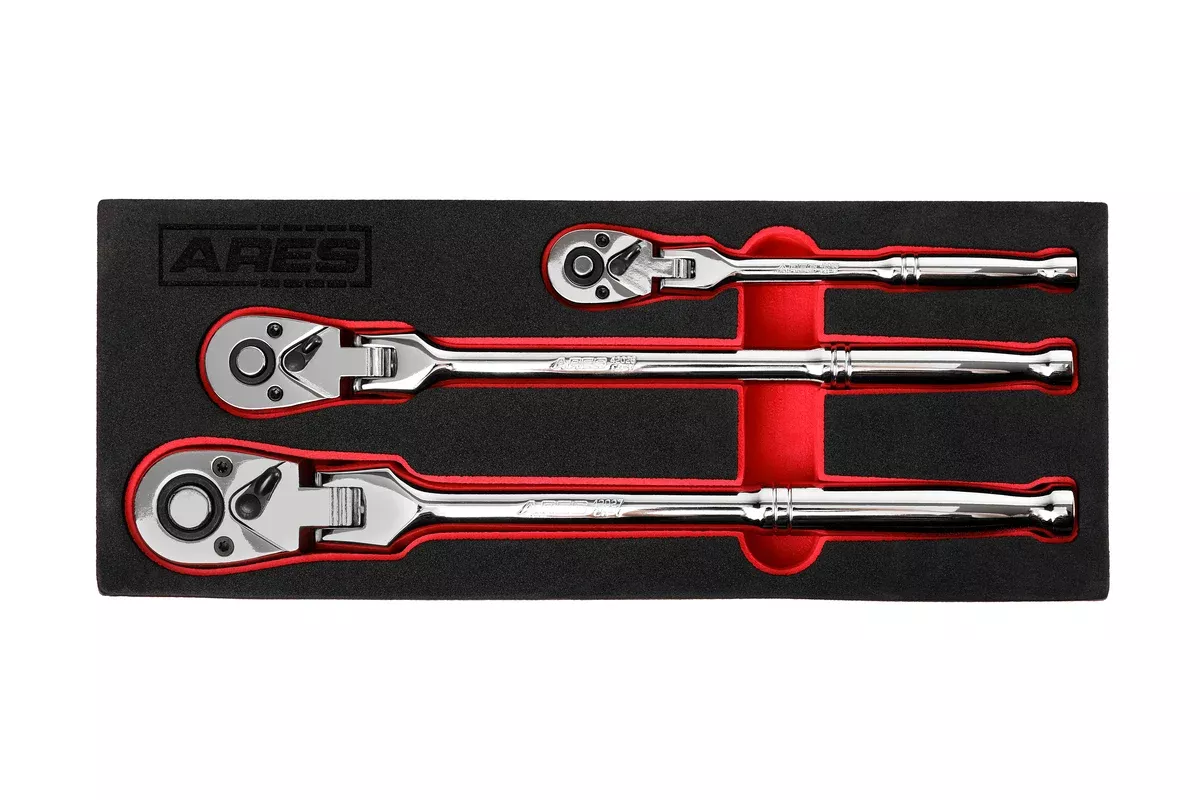 ARES 42028 - 3-Piece 72-Tooth Flex Head Ratchet Set