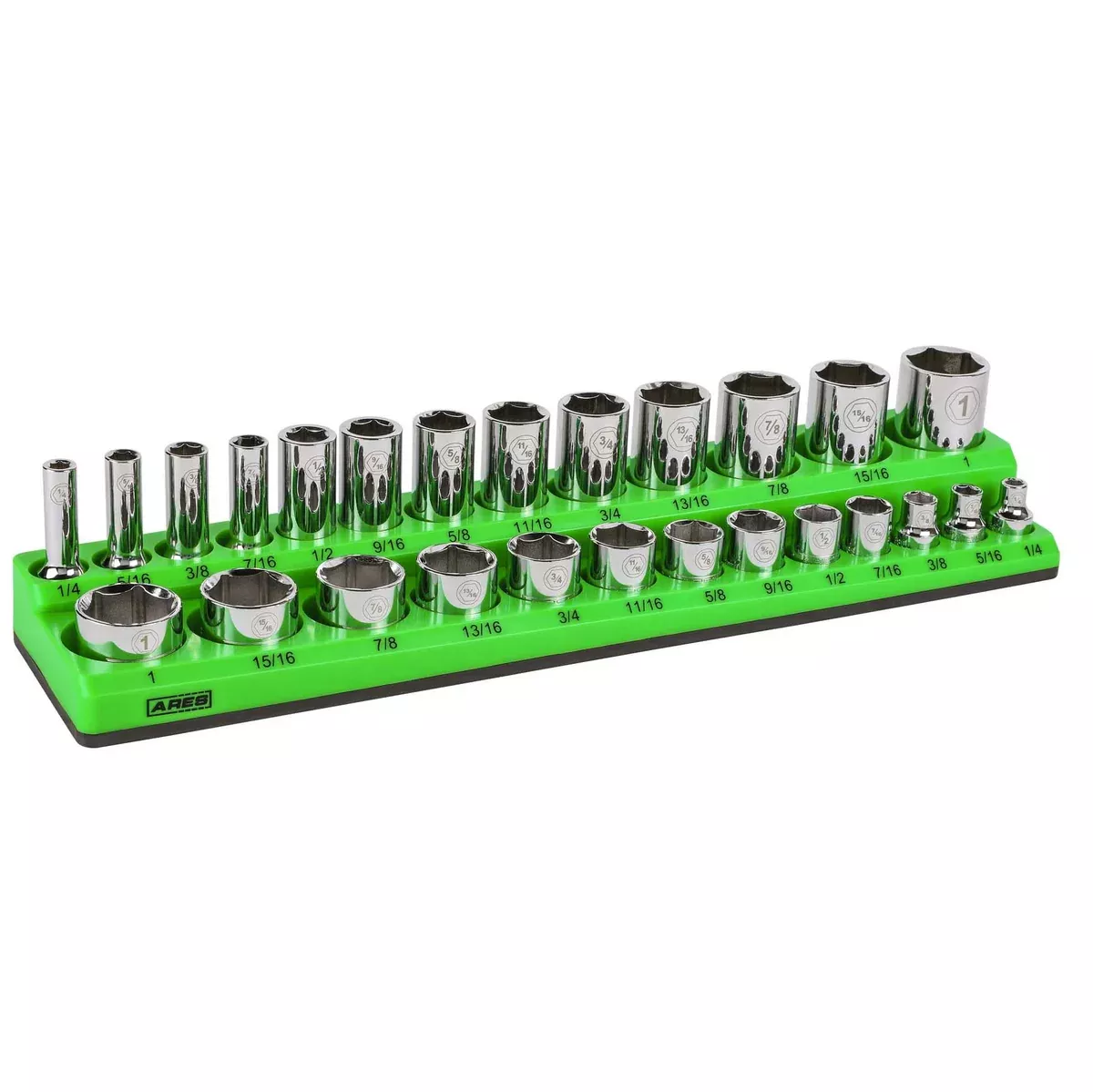 ARES 60007 - 26-Piece 3/8" Green SAE Magnetic Socket Organizer