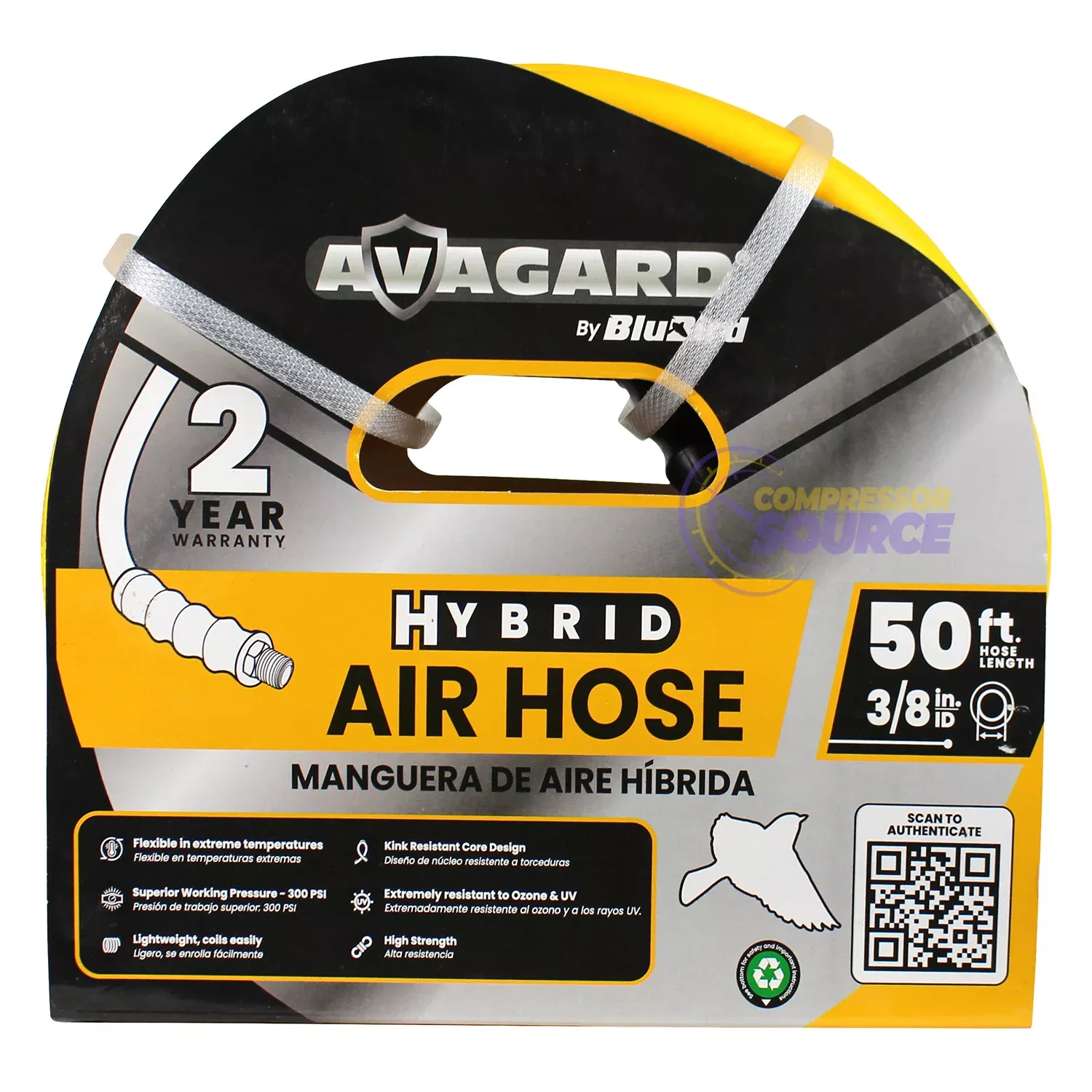Avagard Hybrid Air Hose Assembly 3/8" X 50' 3/8" Male-NPT 300 PSI Rubb