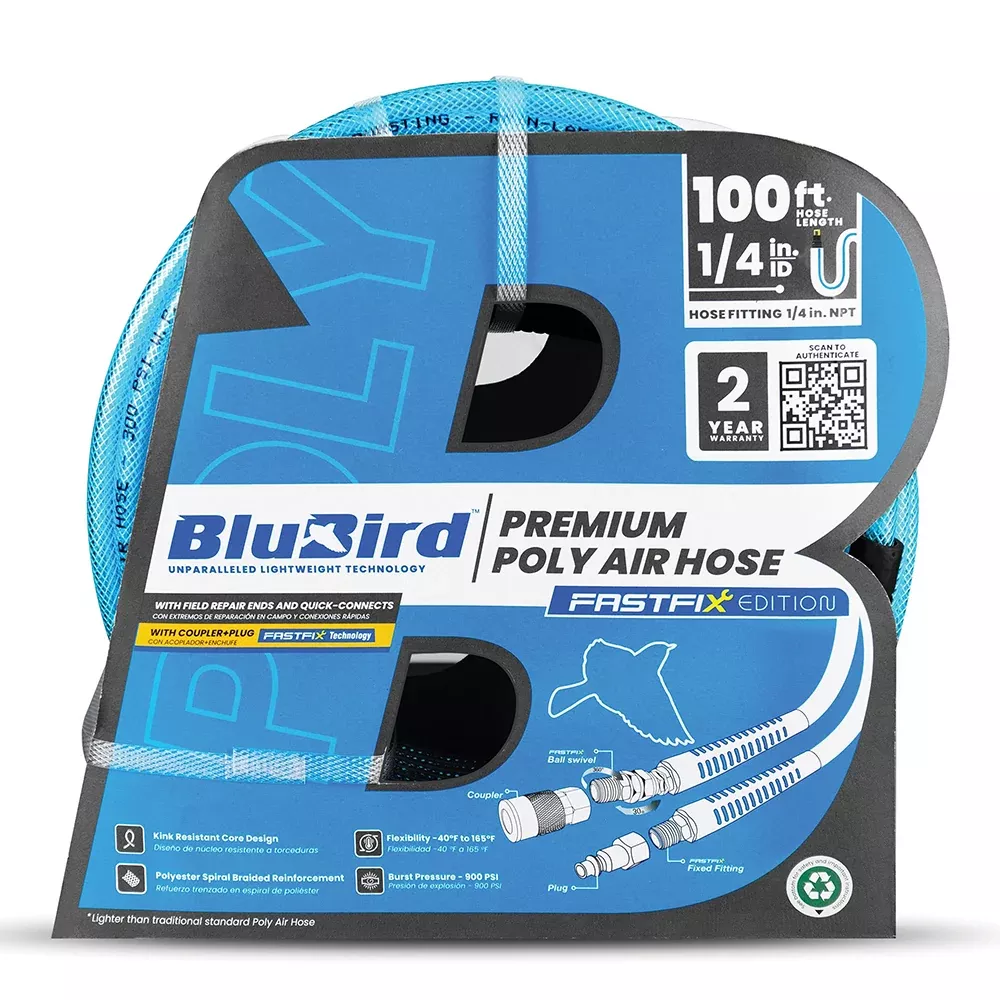 BluBird Poly Air Hose Assembly 1/4" X 100' w/ Fast FiX Field Repairabl