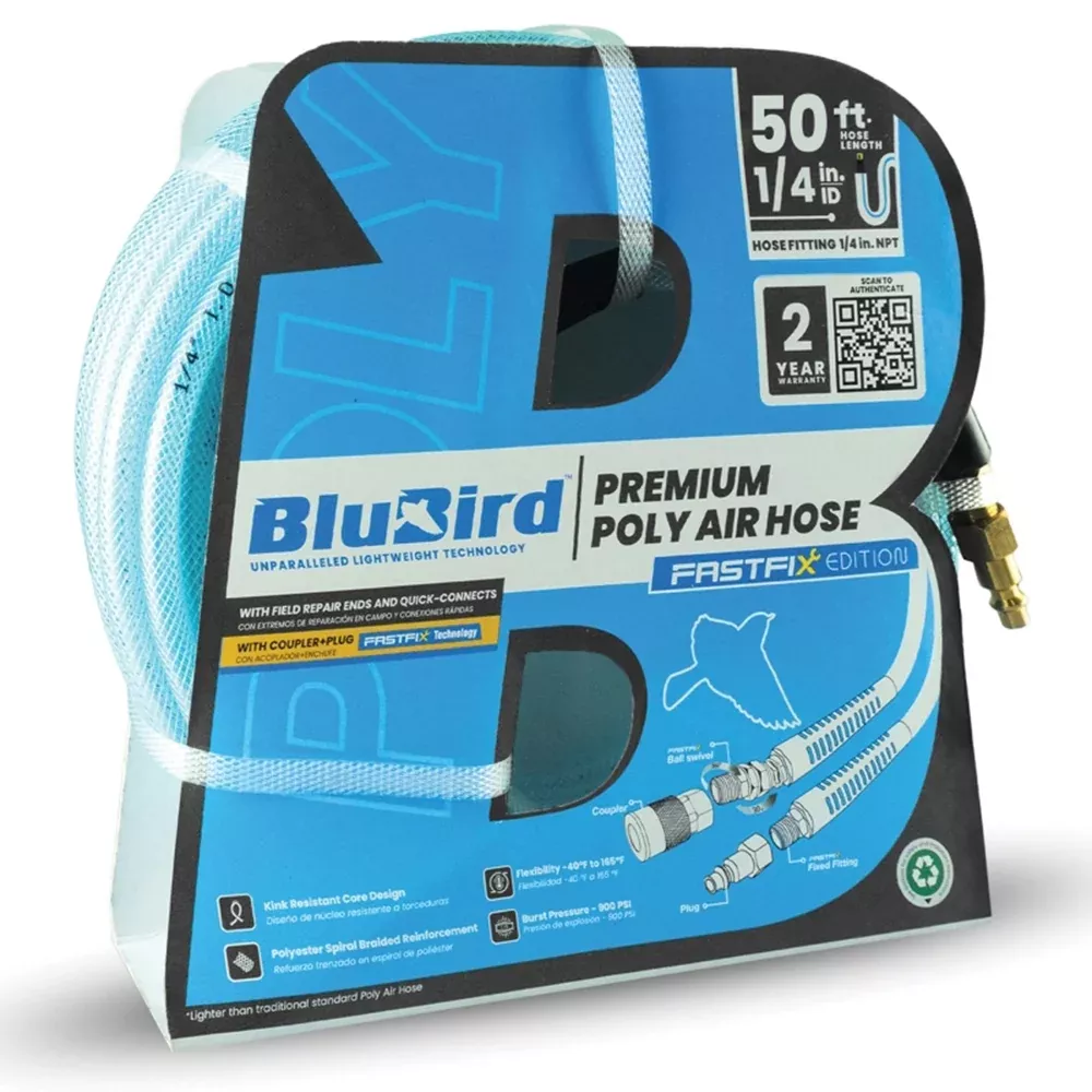 BluBird Poly Air Hose Assembly 1/4" X 50' w/ Fast FiX and Quick Connec
