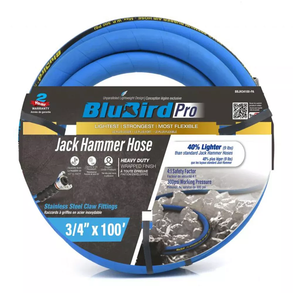 BluBird Pro Rubber Jack Hammer Air Hose Assembly 3/4" x 100' BBPROJH34