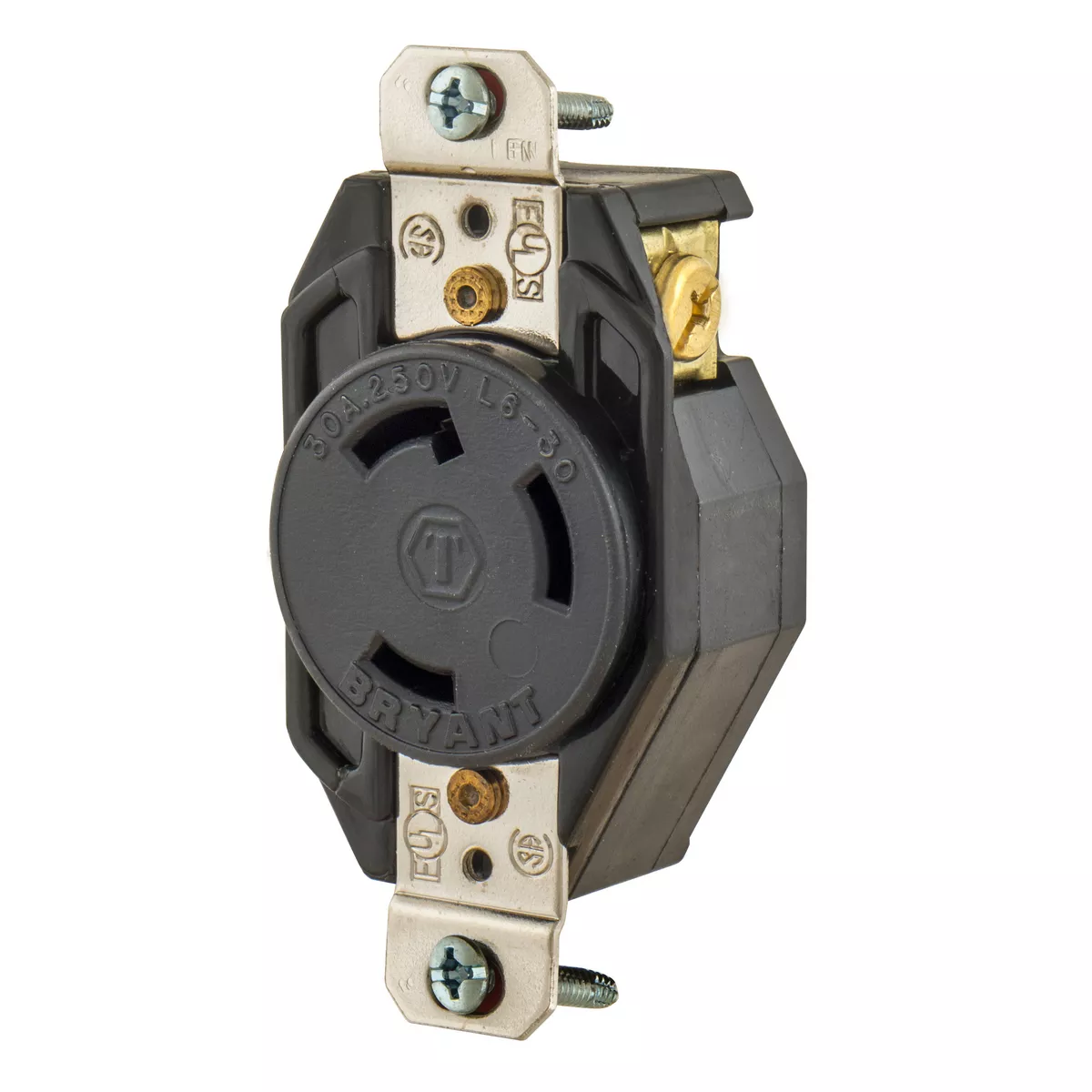 Bryant 70630FR Locking Device, Industrial, Flush Receptacle, 30A 250V,2-Pole 3-Wire Grounding, L6-30R, Screw Terminal, Black