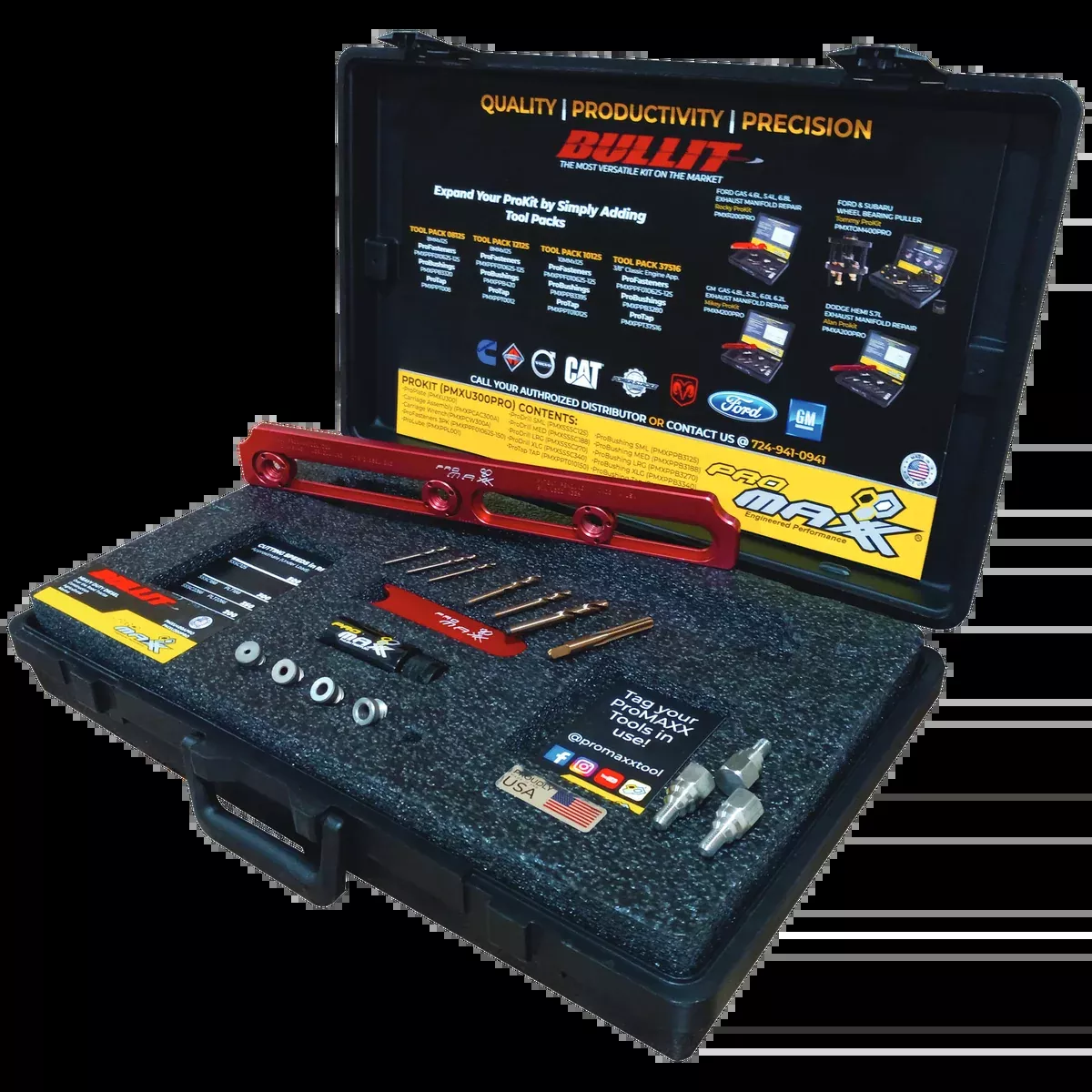 BULLIT Universal Broken Bolt Extractor Adaptable to Any In-Line Bolt Pattern for Cummins, Cat, Detroit Diesel, Freightliner and More