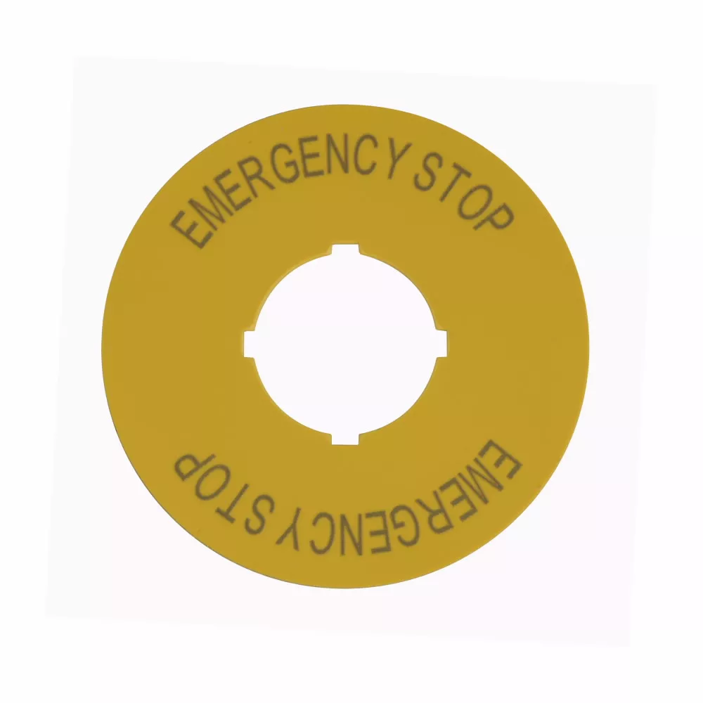Cutler-Hammer M22-XBK5 M22 pushbutton legend plate, M22 Modular Pushbutton Legend Plate, Complete, 22.5 mm, Button: Yellow, Inscription: EMERGENCY-STOP (top and bottom)/ GB99, IP66, NEMA 4X, 13