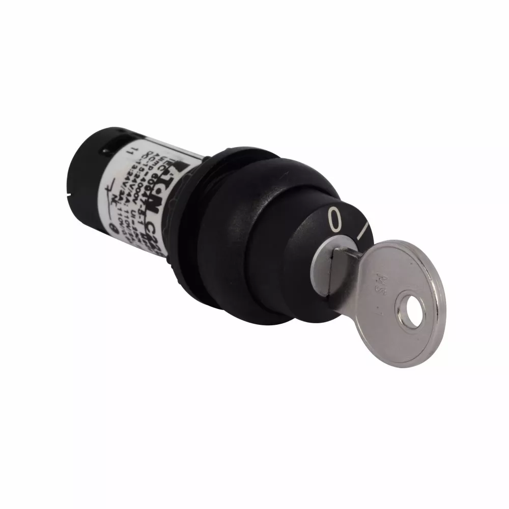 Cutler-Hammer M22S-WRS M22 Modular Two Position Key-Operated Selector Switch, 22.5 mm, Maintained, Key removable left/ right, Non-illuminated, Bezel: Black, Button: Black, MS1, IP66, NEMA 4X, 13, Two-Po