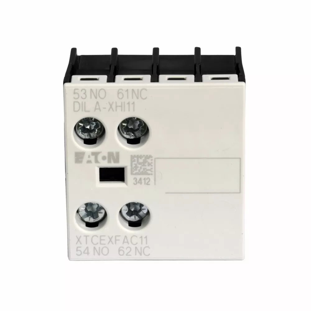 Cutler-Hammer XTCEXFAC11 motor control auxiliary contact, Two-pole, Screw terminals, 1NO-1NC contact configuration, 16A conventional thermal rating, 6A at 220/230/240V, 3A at 380/400/415V, 1.5A at 500V