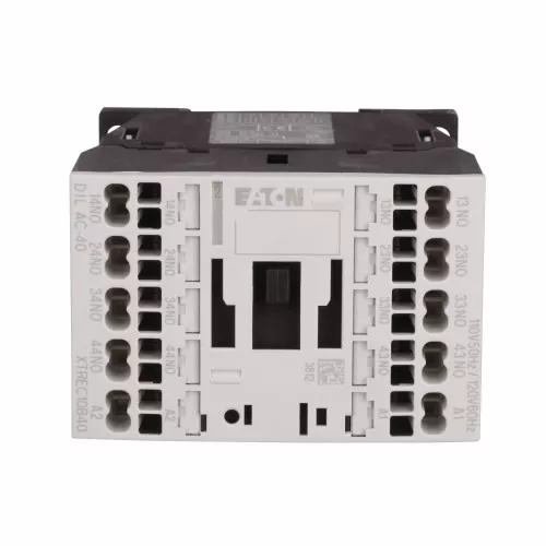 Cutler-Hammer XTREC10B40TD XT IEC Control Relay, Spring cage terminals, 45 mm - standard Frame size, 4NO contact configuration, 24 Vdc coil, 10A conventional thermal rating, 6A at 220/230/240V; 4A at 380/400/