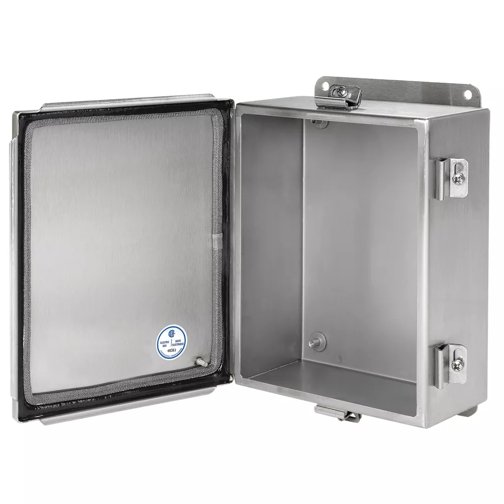 Hoffman A1212CHEMCSS Continuous Hinge with Clamps Junction Box EMC Type 4X, 12" x 12" x 6", Brushed, Stainless Steel Type 304